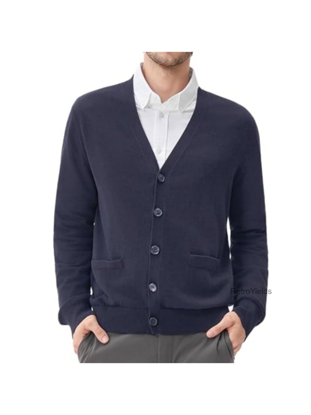Men's V-Neck Cardigan Sweater Button Up Knitted Lightweight Soft Casual
